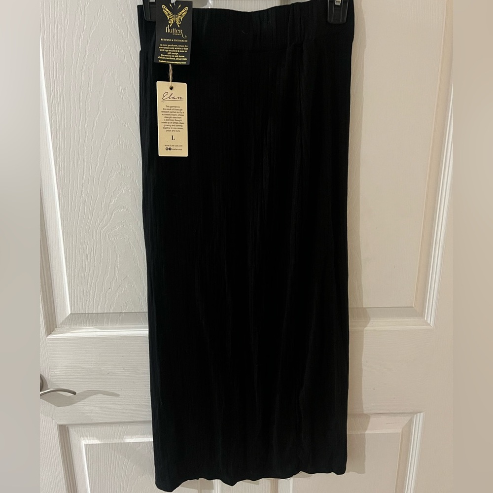 NWT black bodycon tight fitted midi maxi skirt with slit size large Elan